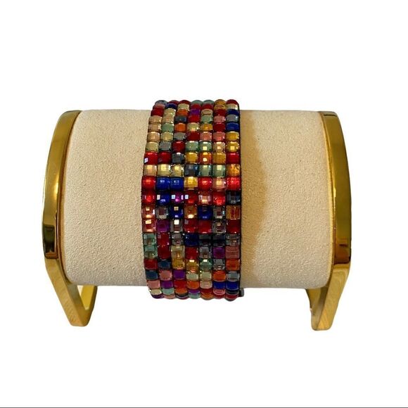 Multi-colored Jeweled Bracelet w/ pretty heart shaped buckle clasp. - Picture 1 of 9